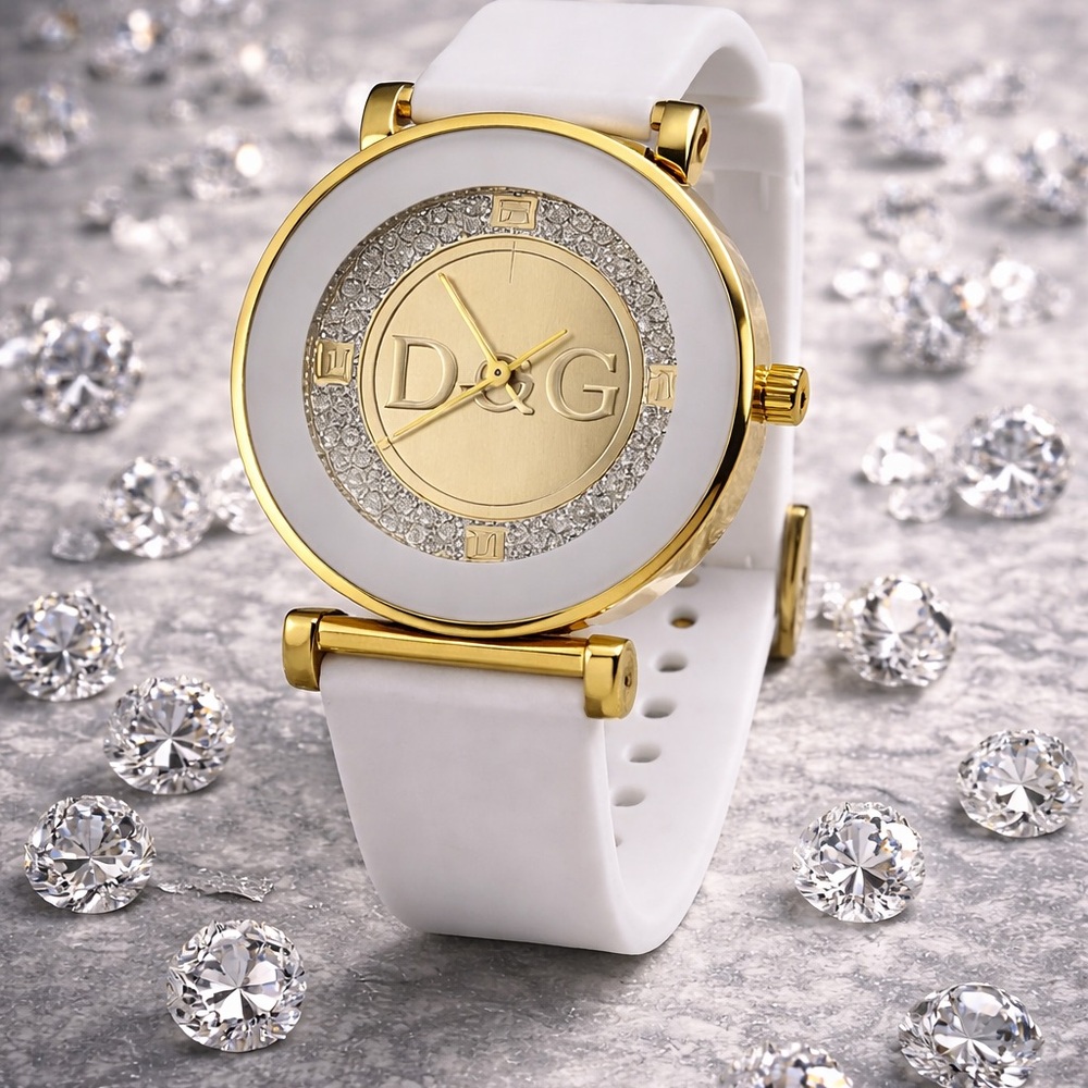 Luxury White & Gold Diamond-Studded Watch